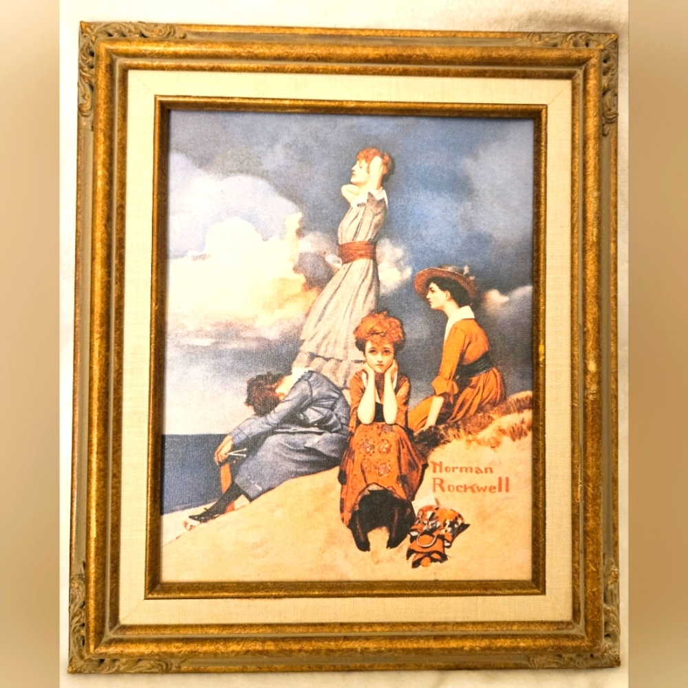 Norman Rockwell Canvas Print, Waiting on The Shore with Certificate of Authentic